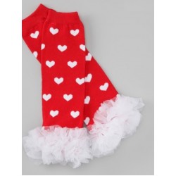 Red with White Heart and Ruffles Leg Warmers